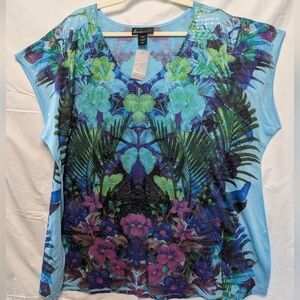 Lane Bryant Vibrant Blue and Purple Floral Blouse With Sequin Detail